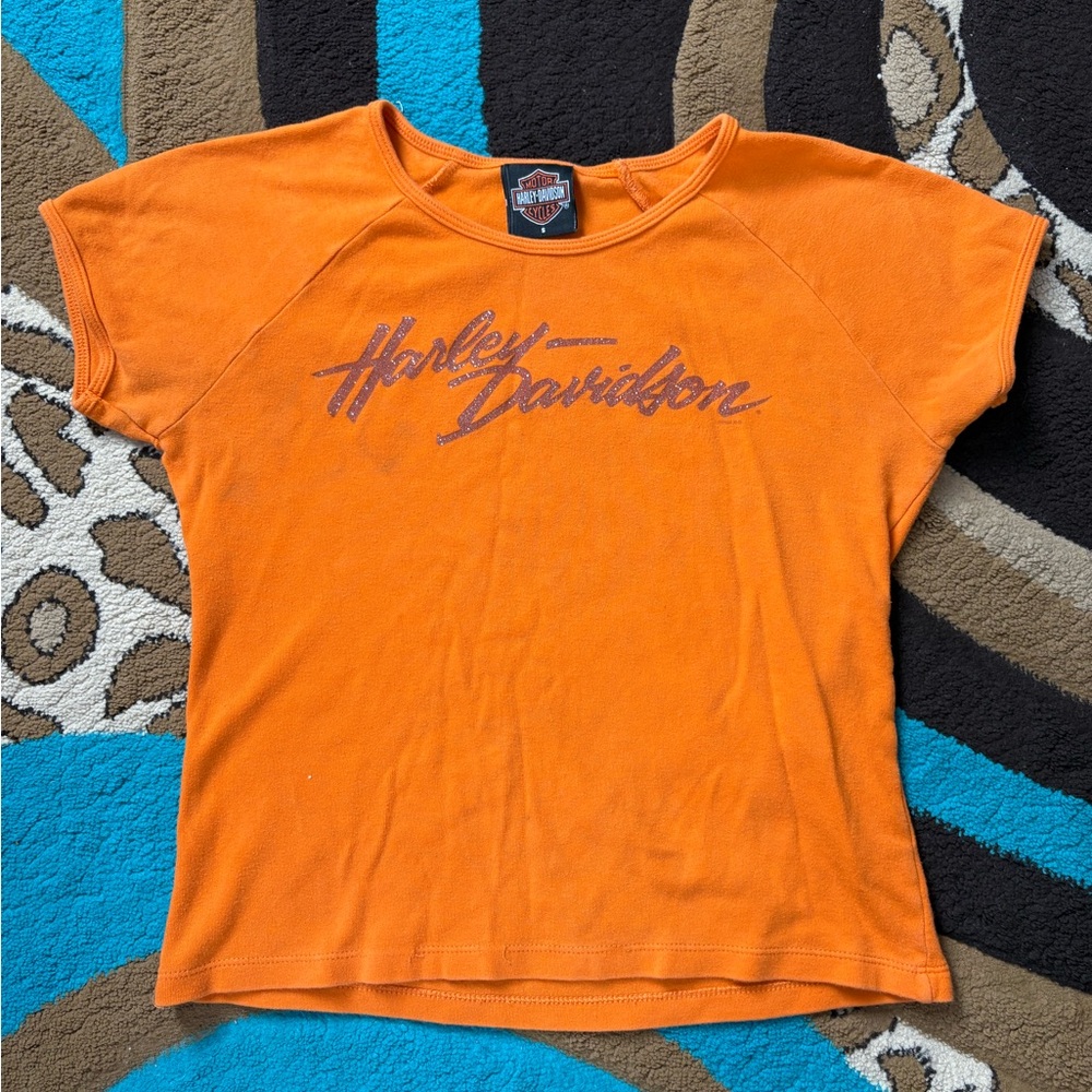 Harley-Davidson Sparkly Orange Graphic Baby Tee